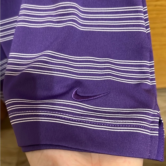 NIKE Golf DRI-FIT Women's M Tour Performance Polo Shirt Purple Striped - Picture 3 of 4